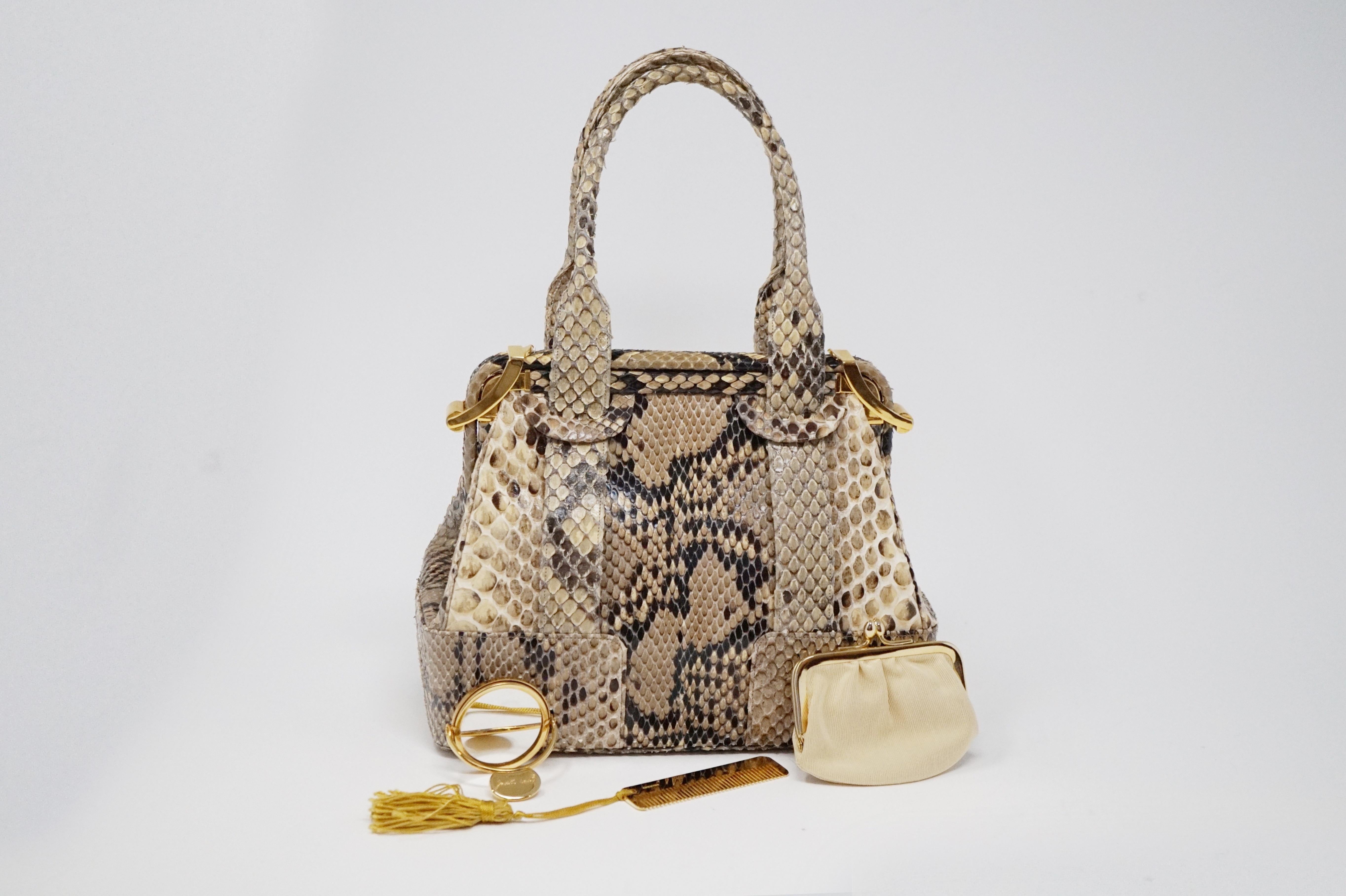 Judith Leiber Python Structured Frame Bag with Trio of Accessories For Sale 8