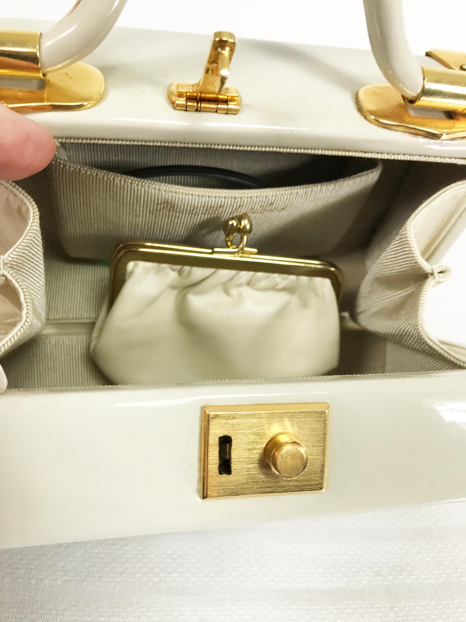 Judith Leiber Rare 1960s Taupe Patent Leather Suit Case Mini Handbag  3