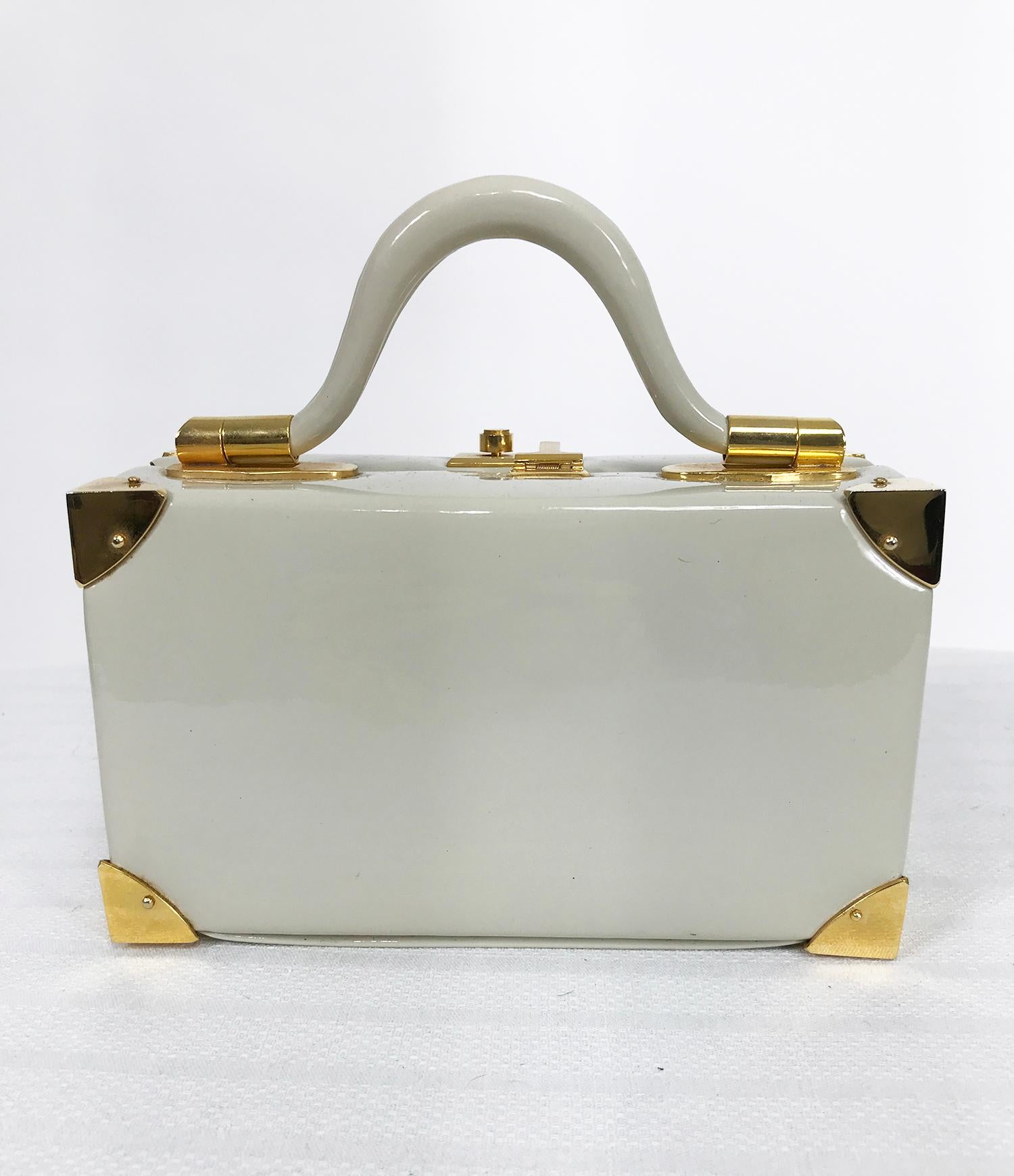 Judith Leiber Seltene 1960er Taupe Lackleder Anzug Case Mini Handtasche 1