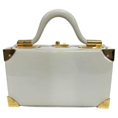 Retro Judith Leiber Rare 1960s Taupe Patent Leather Suit Case Mini Handbag 