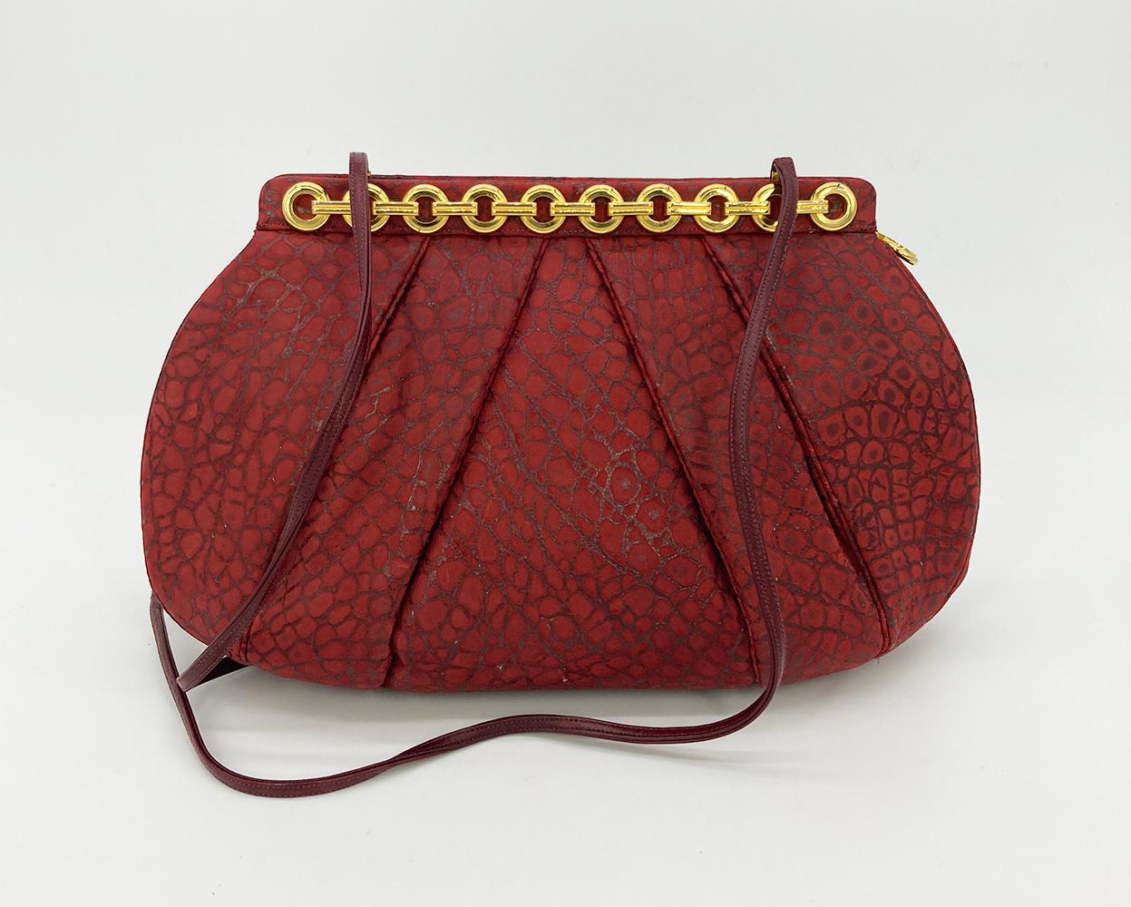 Judith Leiber Red Embossed Alligator Clutch For Sale 8
