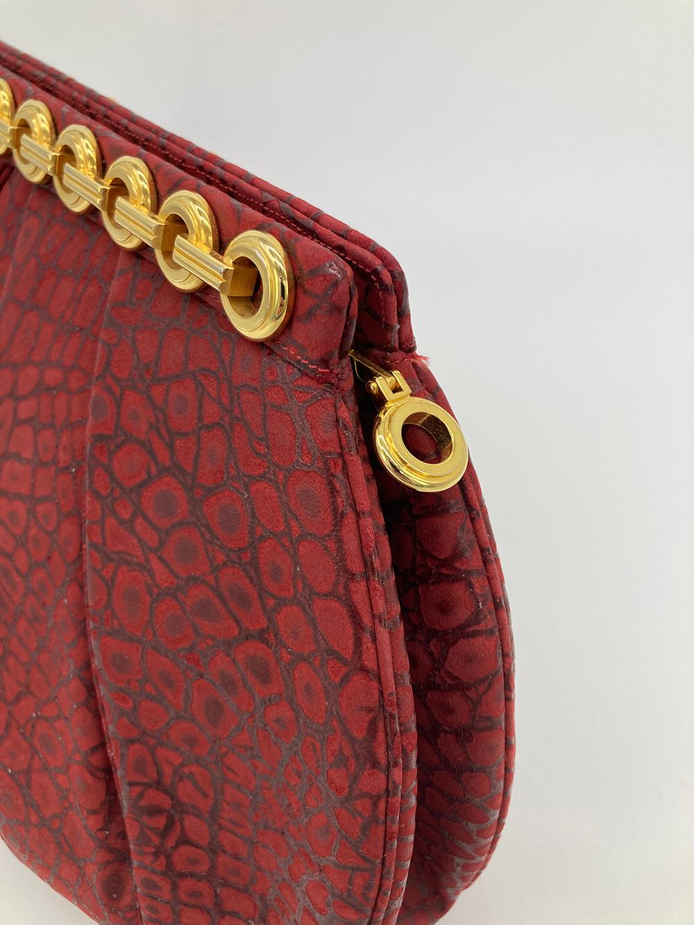 Women's Judith Leiber Red Embossed Alligator Clutch For Sale