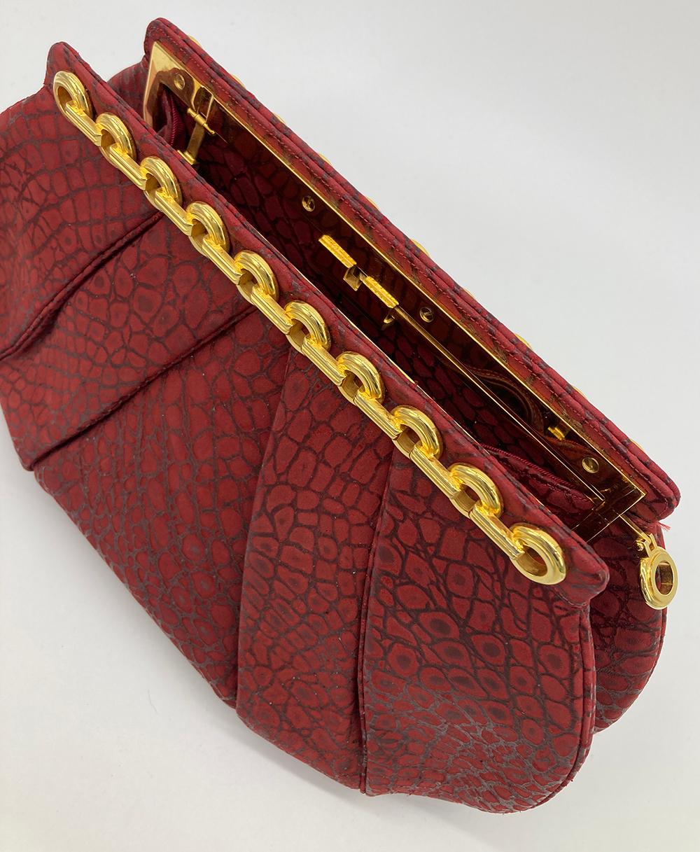 Judith Leiber Red Embossed Alligator Clutch For Sale 1