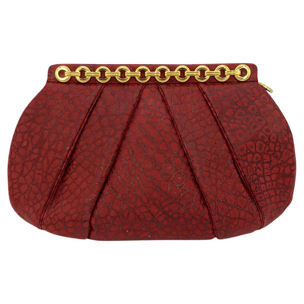 Judith Leiber Red Embossed Alligator Clutch For Sale