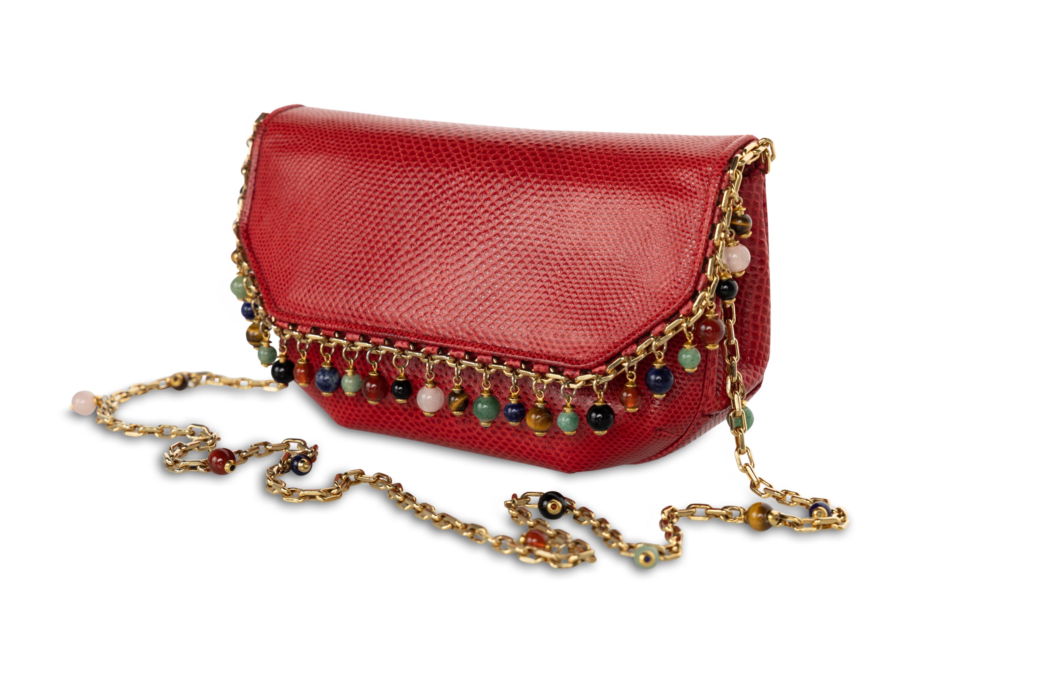 red beaded clutch bag