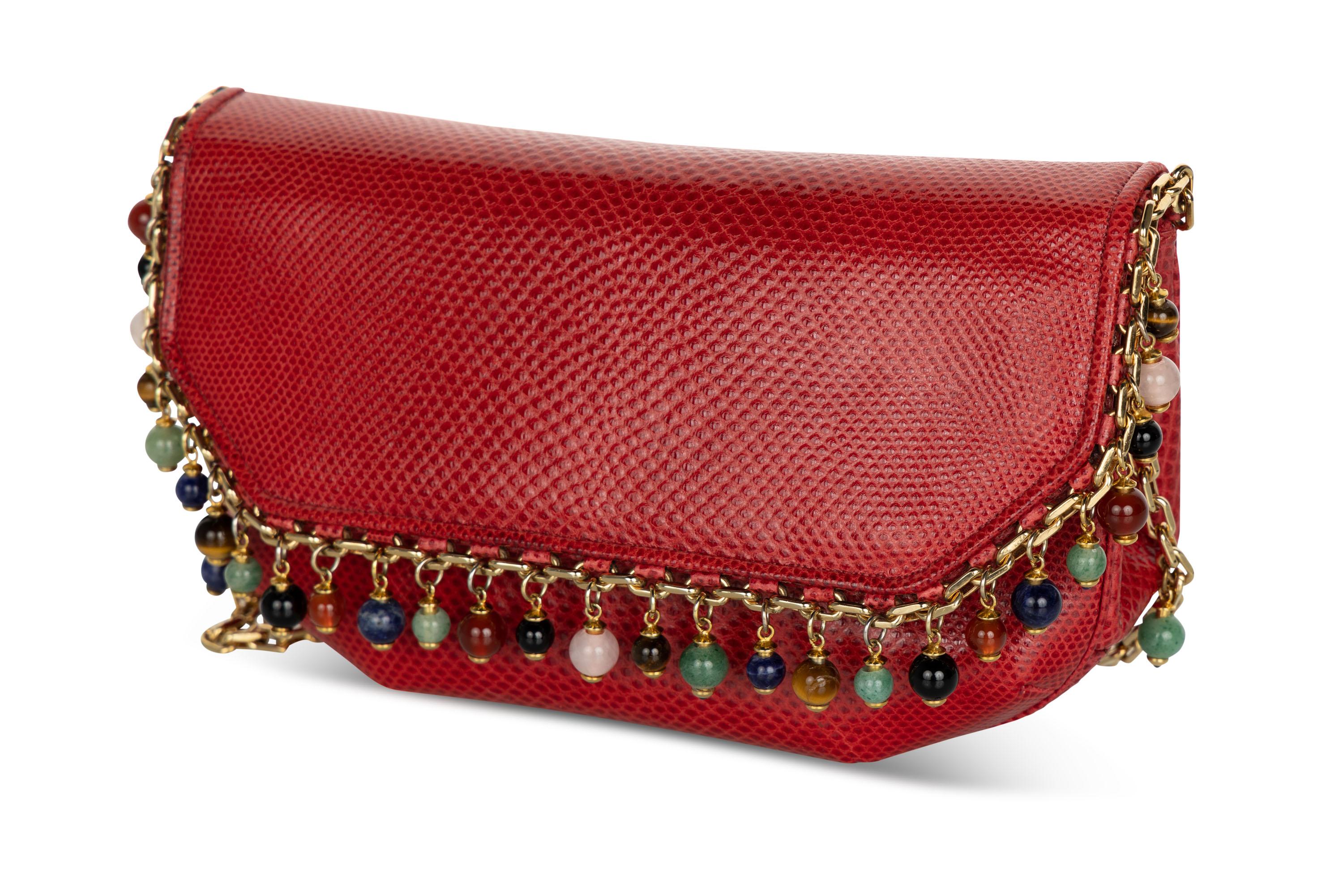 red purse with gold chain