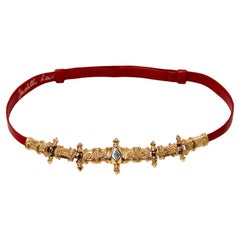 Judith Leiber Red Leather Gold-Tone Embellished Waist Belt circa 1990s