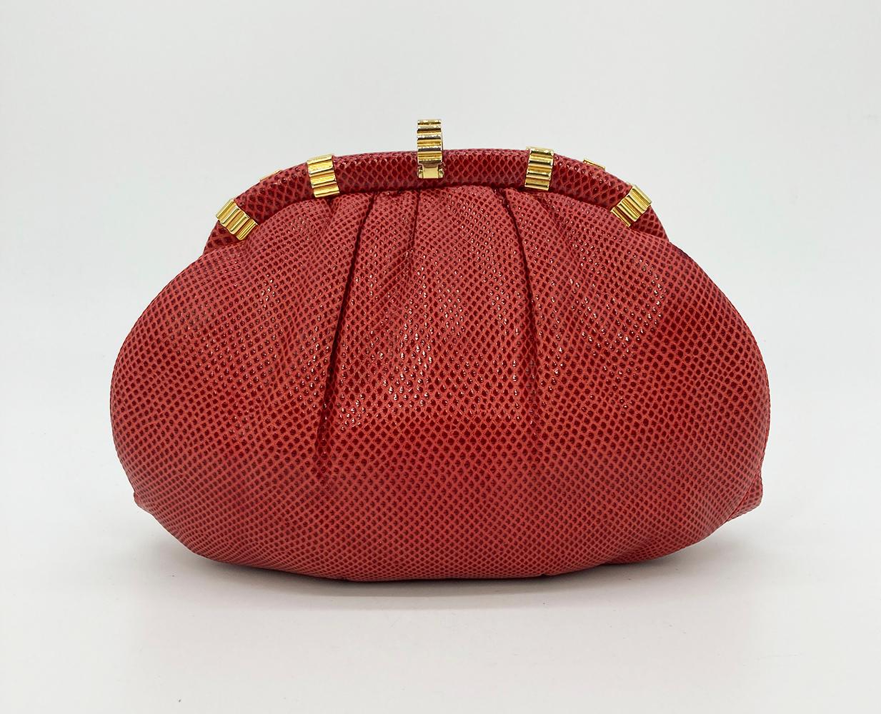 Judith Leiber Red Lizard Clutch In Good Condition For Sale In Philadelphia, PA