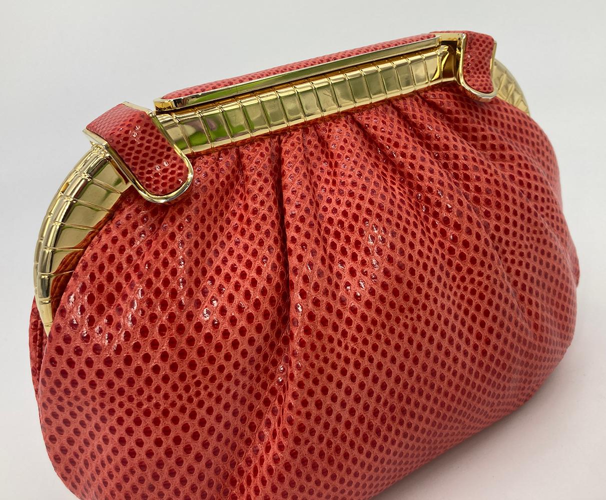 Judith Leiber Red Lizard Clutch In Excellent Condition For Sale In Philadelphia, PA