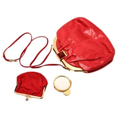 Judith Leiber Red Lizard Clutch With Strap circa 1980s