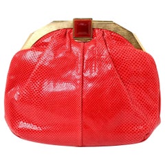 Judith Leiber Red Lizard Clutch With Strap circa 1980s