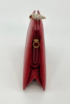 Judith Leiber Red Lizard Crystal Shell Top Clutch
