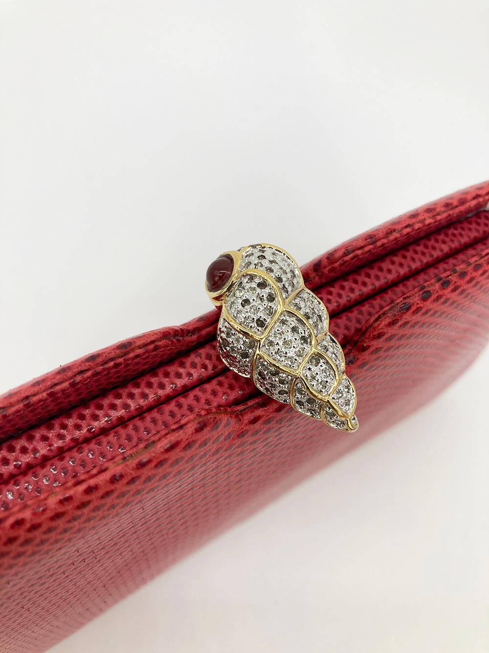 Women's Judith Leiber Red Lizard Crystal Shell Top Clutch