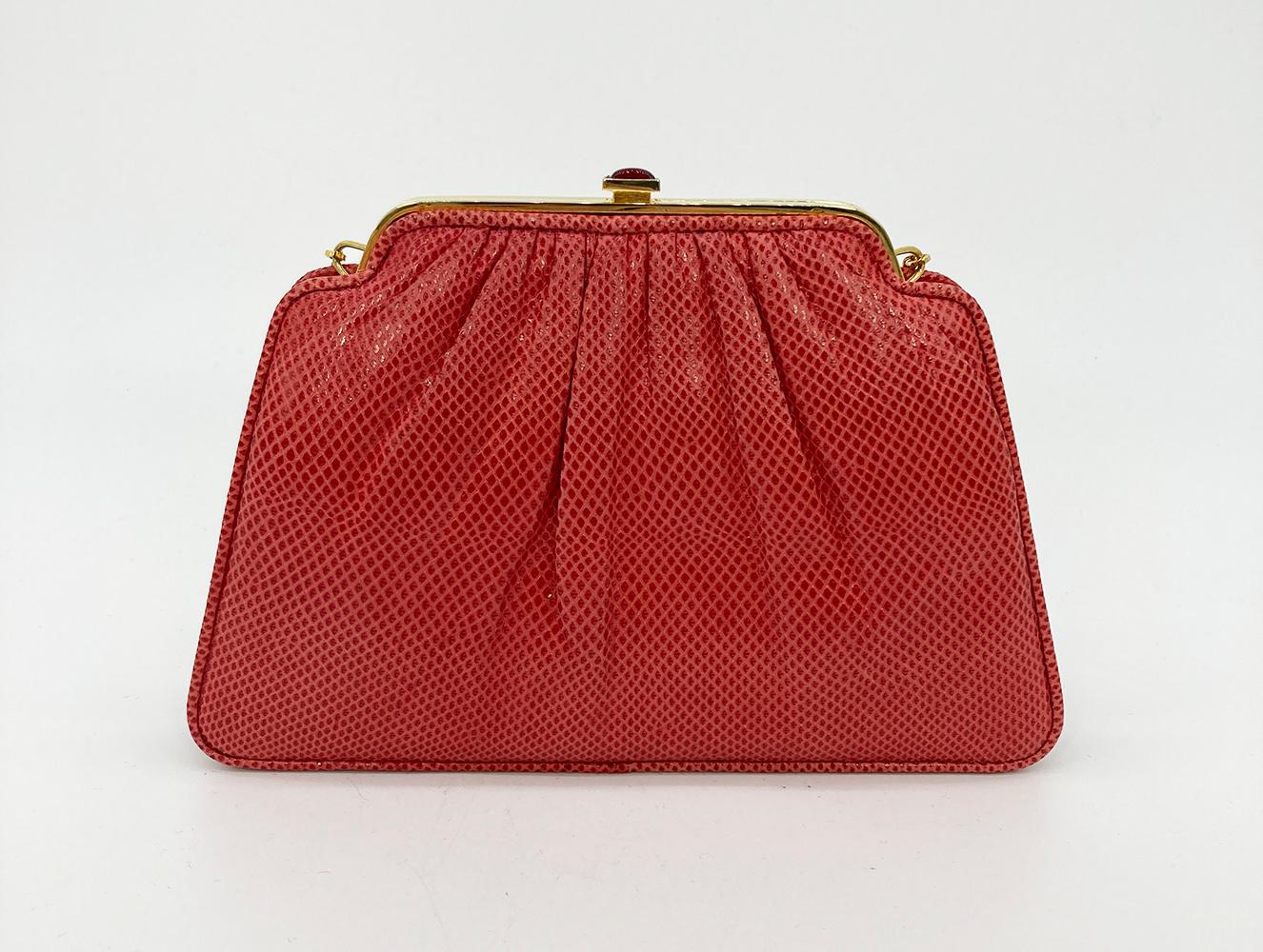 Judith Leiber Red Lizard Small Shoulder Bag In Good Condition For Sale In Philadelphia, PA