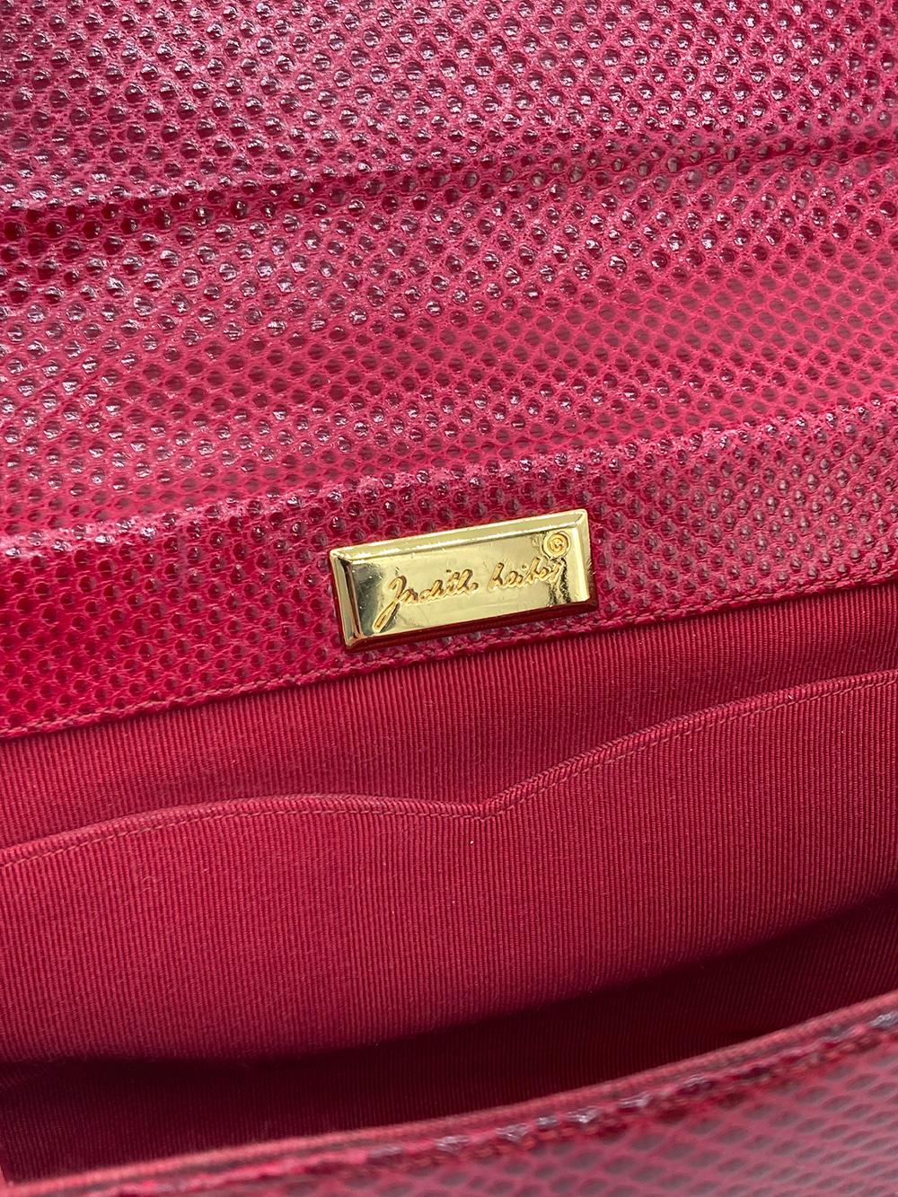 Judith Leiber Red Lizard Tassel Charm Strap Clutch Shoulder Bag For Sale 8