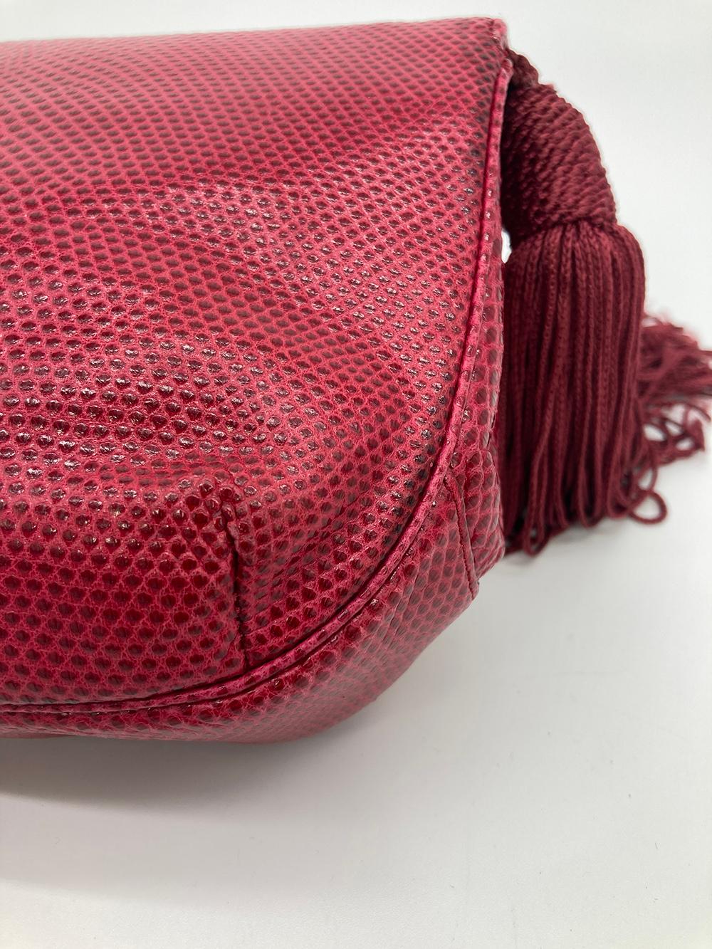 Judith Leiber Red Lizard Tassel Charm Strap Clutch Shoulder Bag For Sale 1