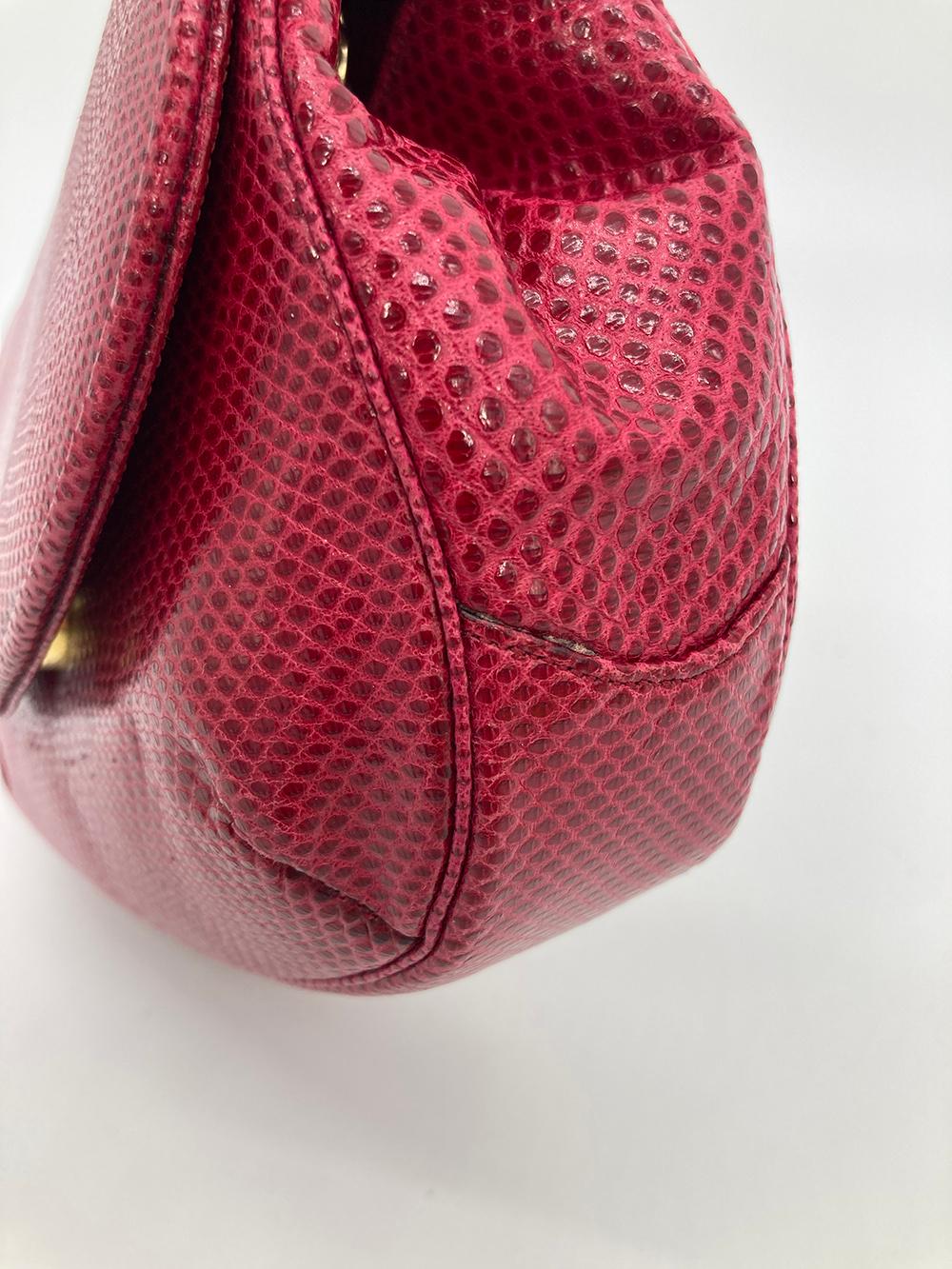 Judith Leiber Red Lizard Tassel Charm Strap Clutch Shoulder Bag For Sale 2