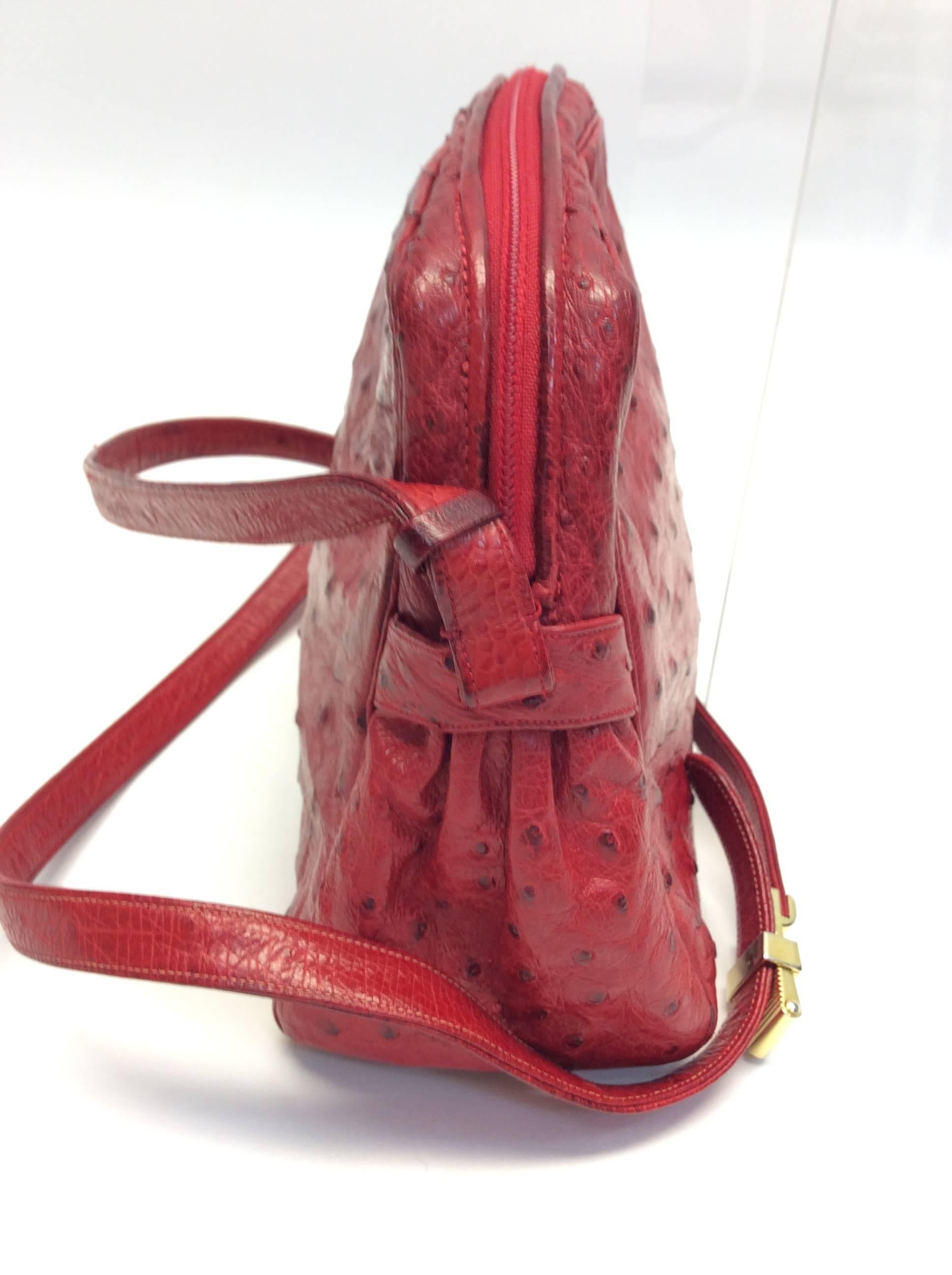 Women's Judith Leiber Red Ostrich Leather Vintage Crossbody For Sale