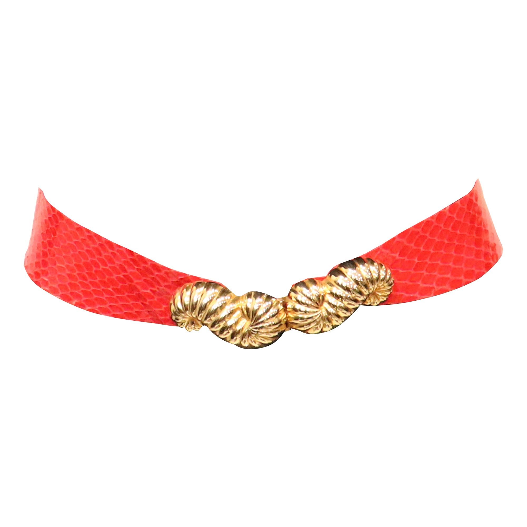 1980s Judith Leiber Red Lizard Belt with Gold Details at 1stDibs