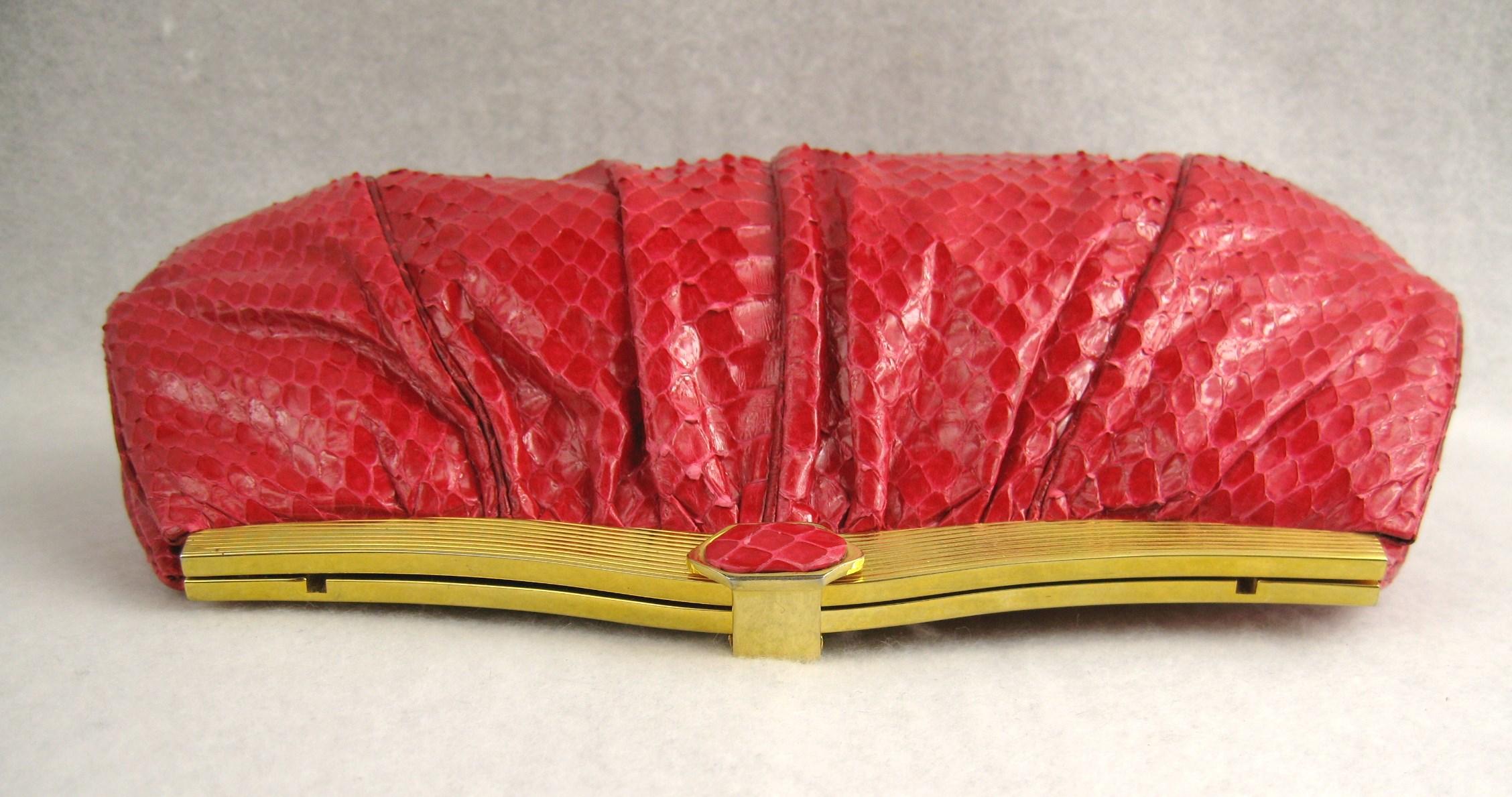 Women's or Men's Judith Leiber Red Snake Skin Clutch Handbag 