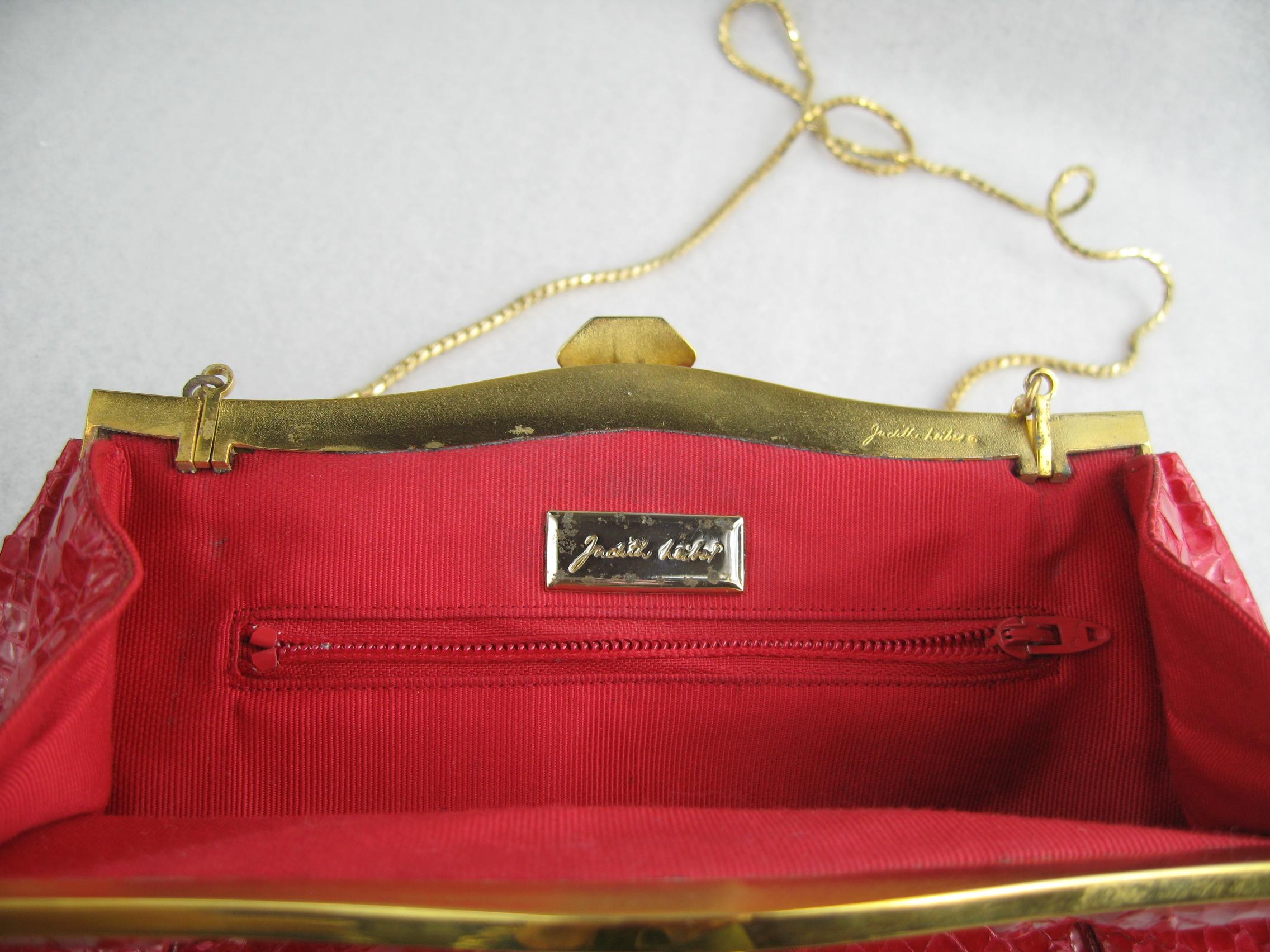 Judith Leiber Red Snake Skin Clutch Handbag 1
