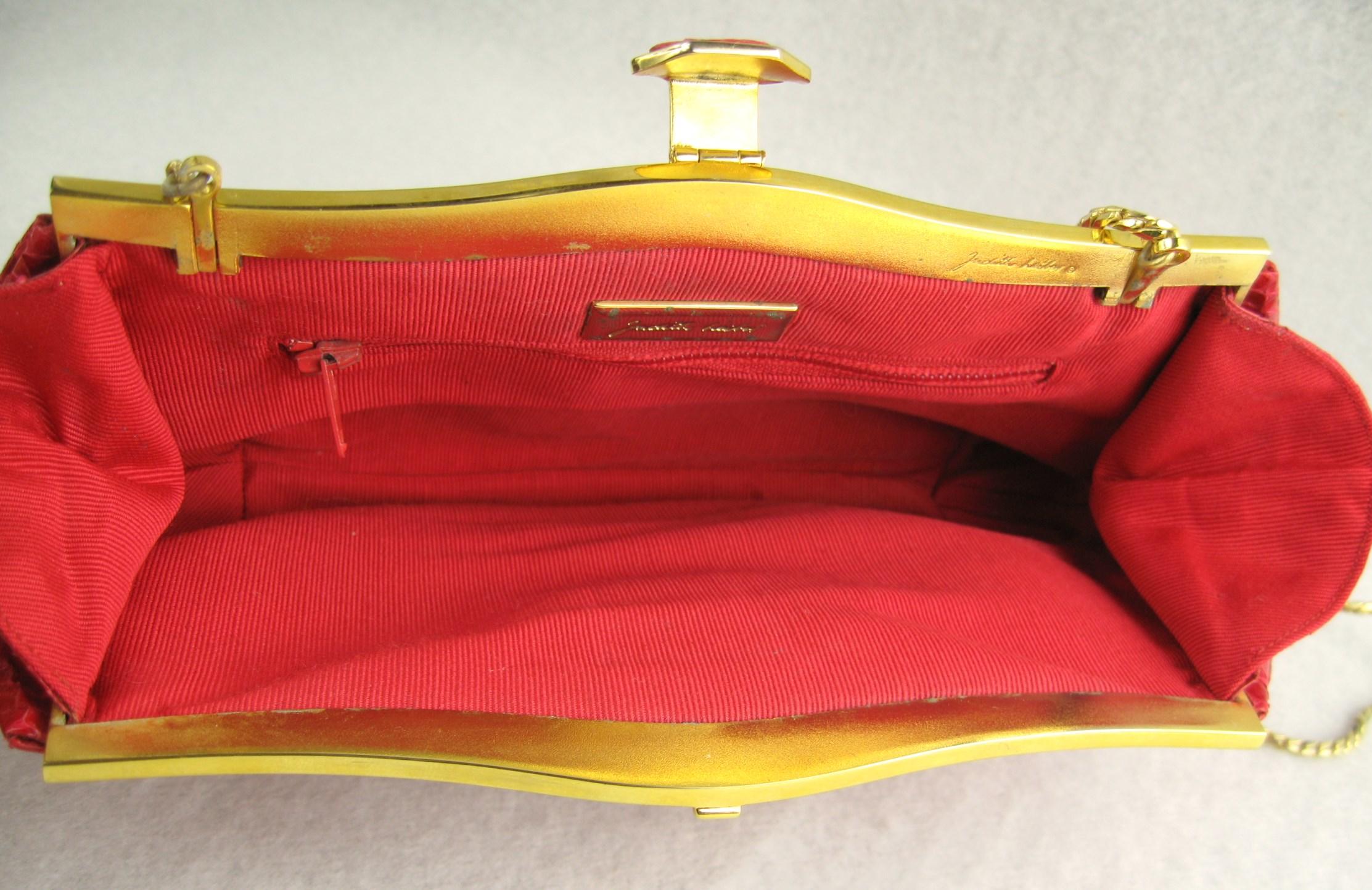 Judith Leiber Red Snake Skin Clutch Handbag  2