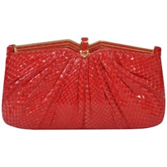 Vintage Judith Leiber Red Snakeskin Clutch