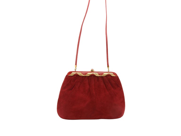 Judith Leiber Red Suede Clutch For Sale at 1stDibs