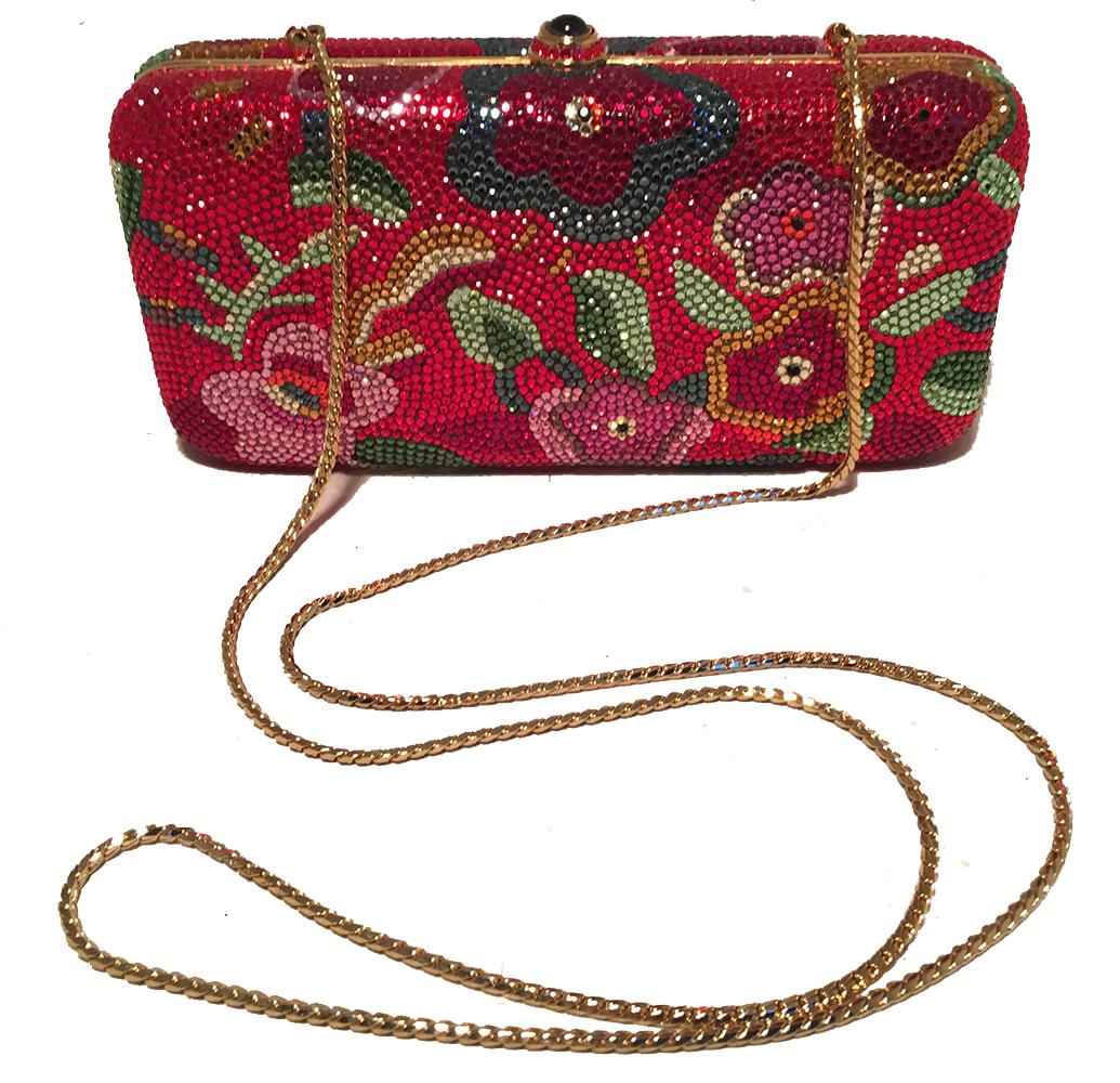 Judith Leiber Red Swarovski Crystal Floral Print Minaudiere Evening Bag Clutch 2