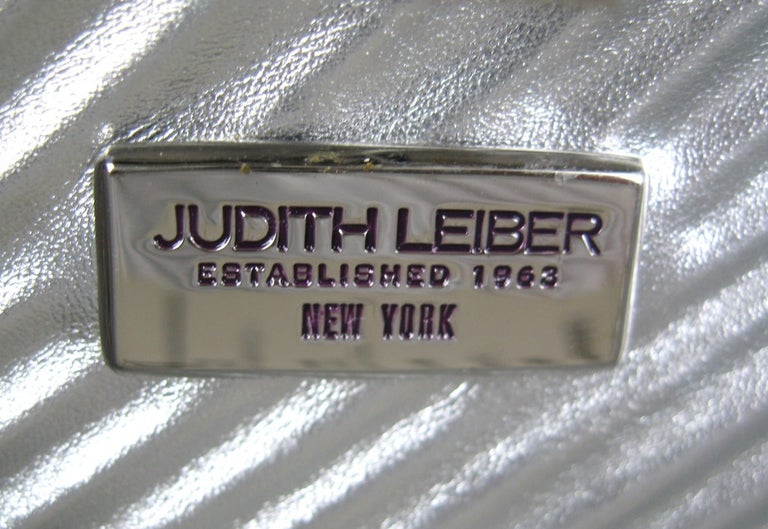 Gray JUDITH LEIBER Ribbed Crystal Minaudiere Clutch Runway Ready New, Never used 