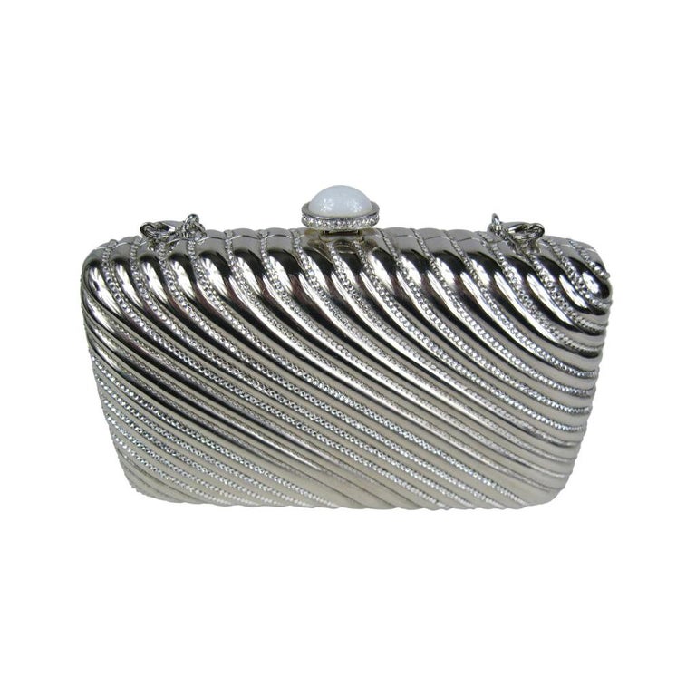 JUDITH LEIBER Ribbed Crystal Minaudiere Clutch Runway Ready New, Never used 