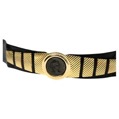 Judith Leiber Roman Coin Black Snakeskin Leather Belt circa 1980s