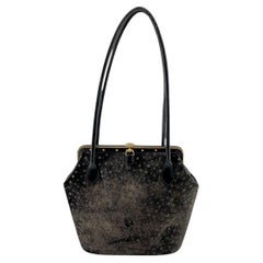 Judith Leiber Shimmery Charcoal Suede Polka Dot Purse, 1990s
