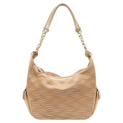 JUDITH LEIBER Shoulder Bag Hobo Leather Beige Gold-Tone HW Crystal Top Zipper