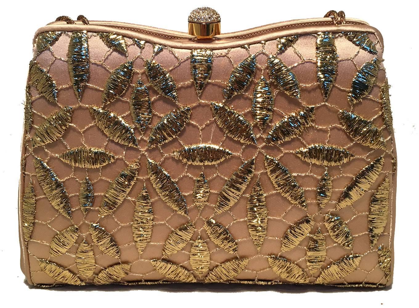 Brown Judith Leiber Silk and Gold Embroidery Evening Bag