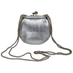 Judith Leiber Silver Karung Leather Gold Clasp Evening Bag