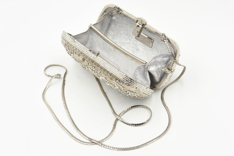 Judith Leiber Silver Metal and Crystal Floral Oblong Minaudière Evening Bag  For Sale 1