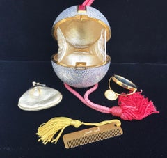 Judith Leiber Silver, Red, Swarovski Crystal Ball Minaudiere, Evening Bag