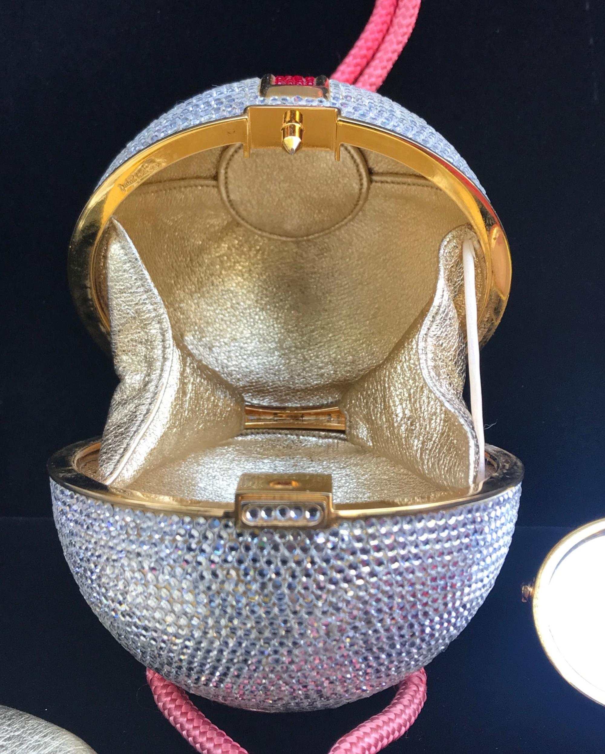 Judith Leiber Silver, Red, Swarovski Crystal Ball Minaudiere, Evening Bag 2