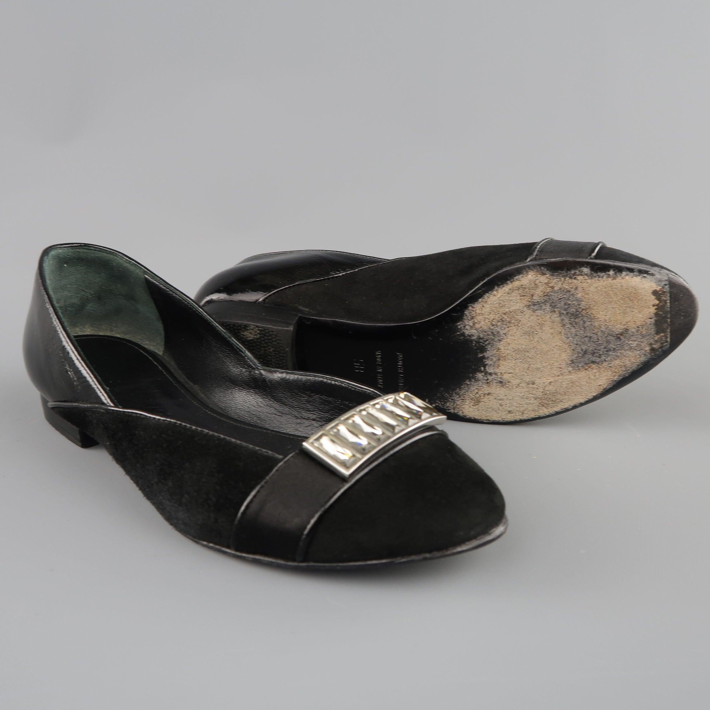 JUDITH LEIBER Size 5 Black Suede & Patent Leather Rhinestone Flats In Good Condition For Sale In San Francisco, CA