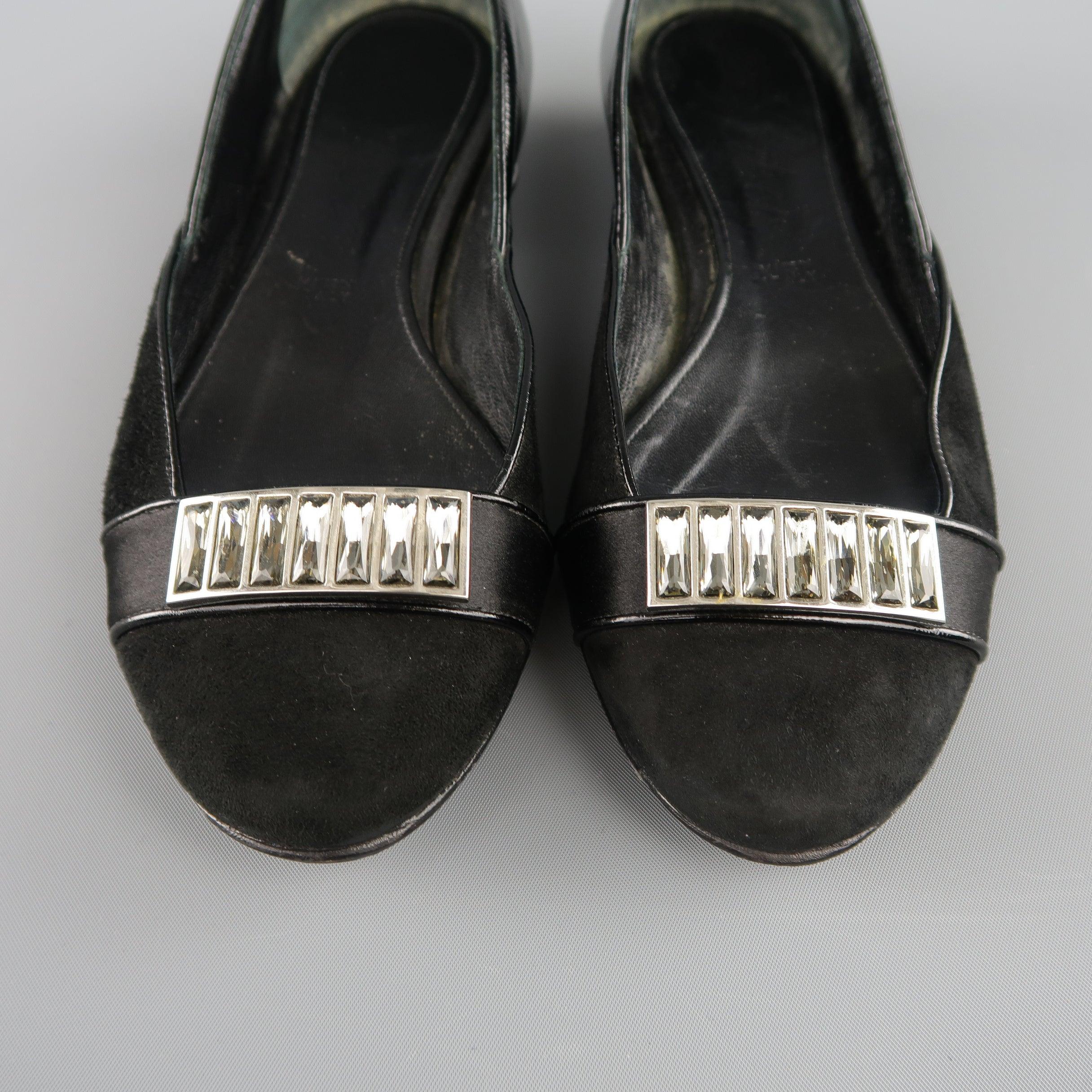 Women's JUDITH LEIBER Size 5 Black Suede & Patent Leather Rhinestone Flats For Sale