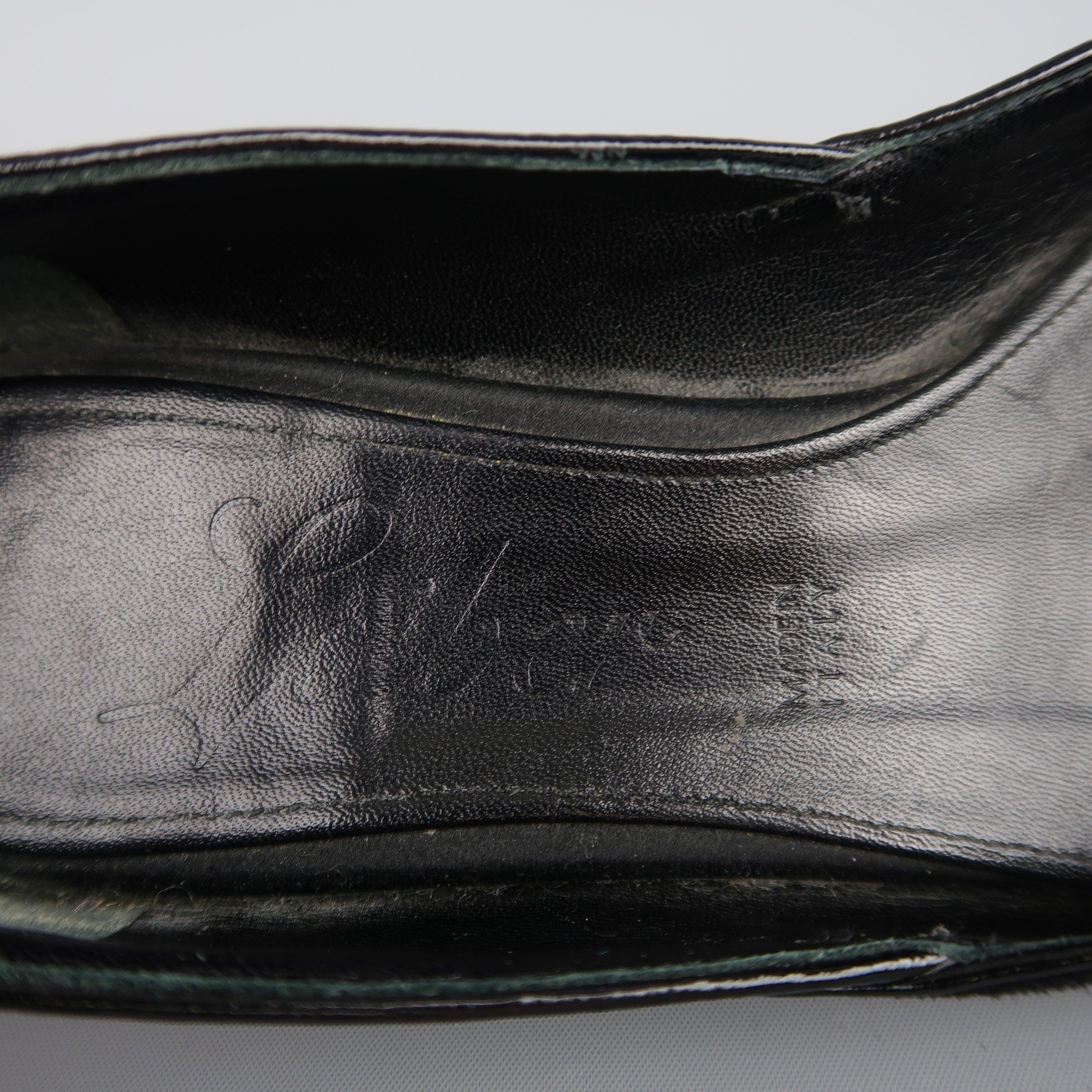 JUDITH LEIBER Size 5 Black Suede & Patent Leather Rhinestone Flats For Sale 1