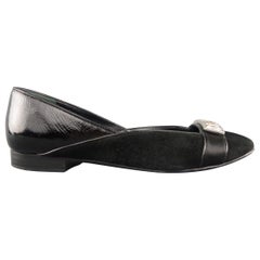 JUDITH LEIBER Größe 5 Schwarz Wildleder & Lackleder Strass Flats