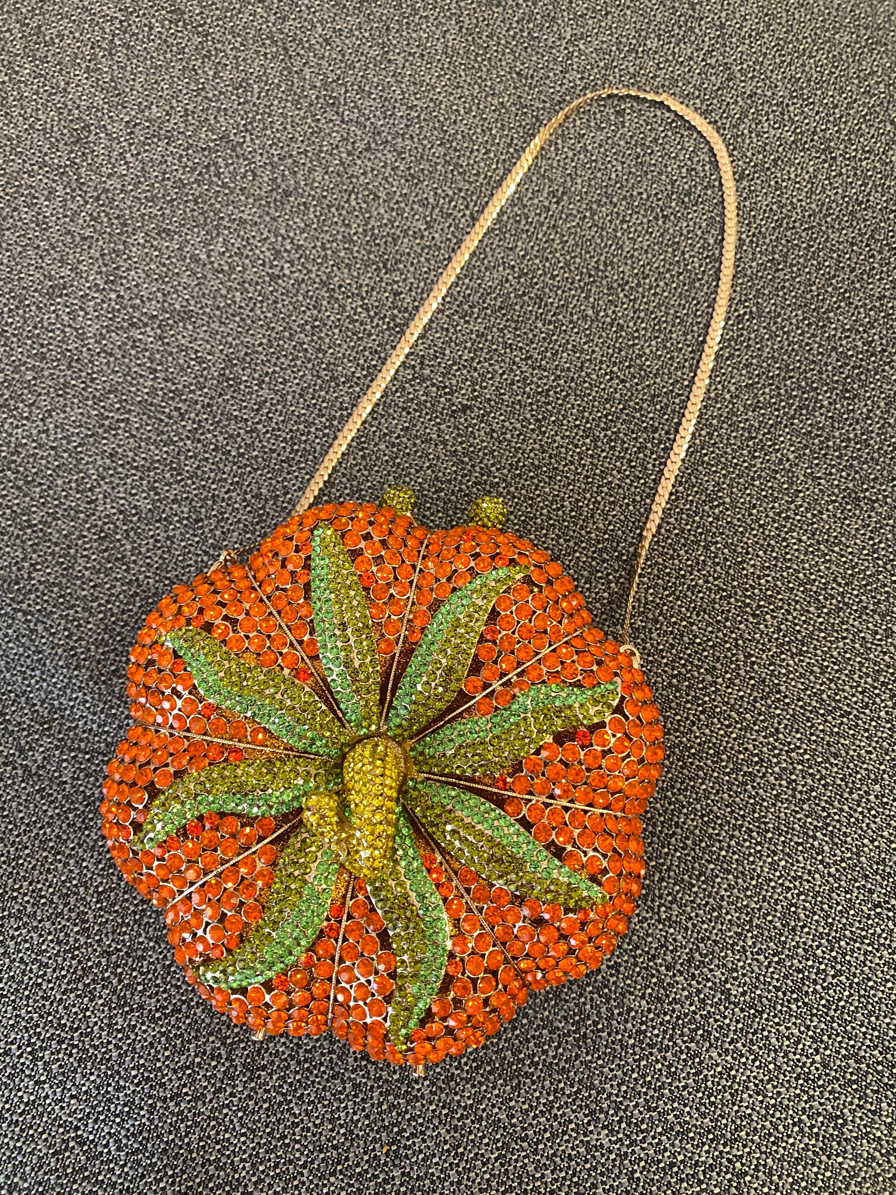 Judith Leiber Style Pumpkin Purse, lot's of Glitz! Nice quality with leather interior.