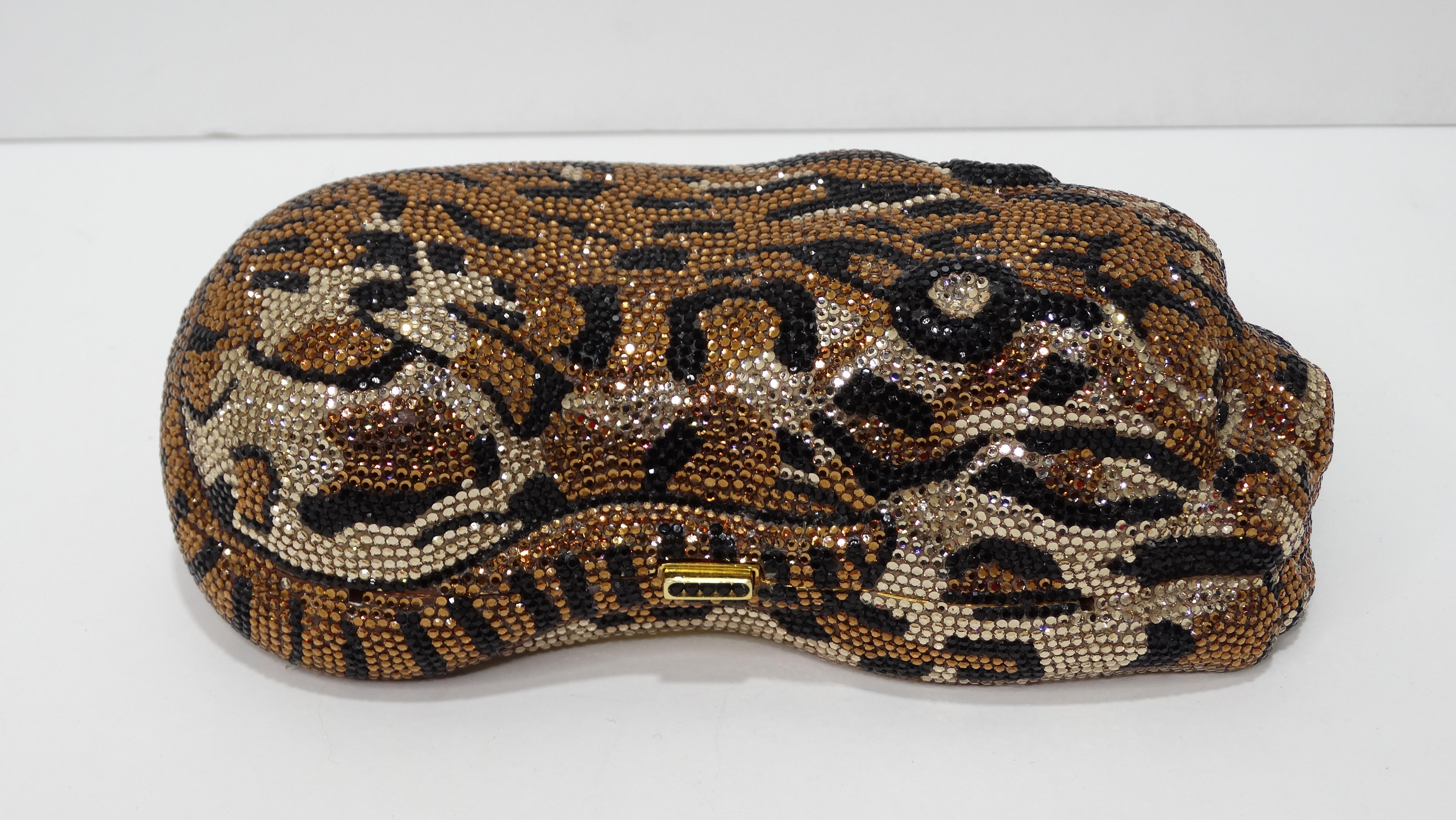 Brown Judith Leiber Swarovski Crystal Cheetah Minaudiere For Sale