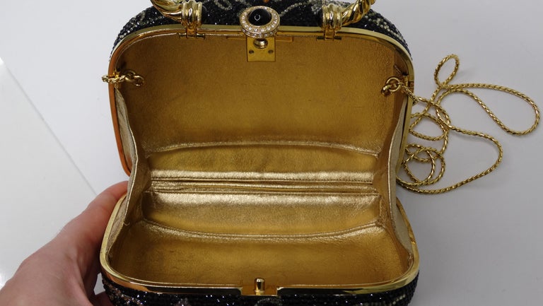 Pochette De Soirée Judith Leiber En Cuir Doré à Cristaux - Avec Chaîne Bijou - Neuf étiqueté
