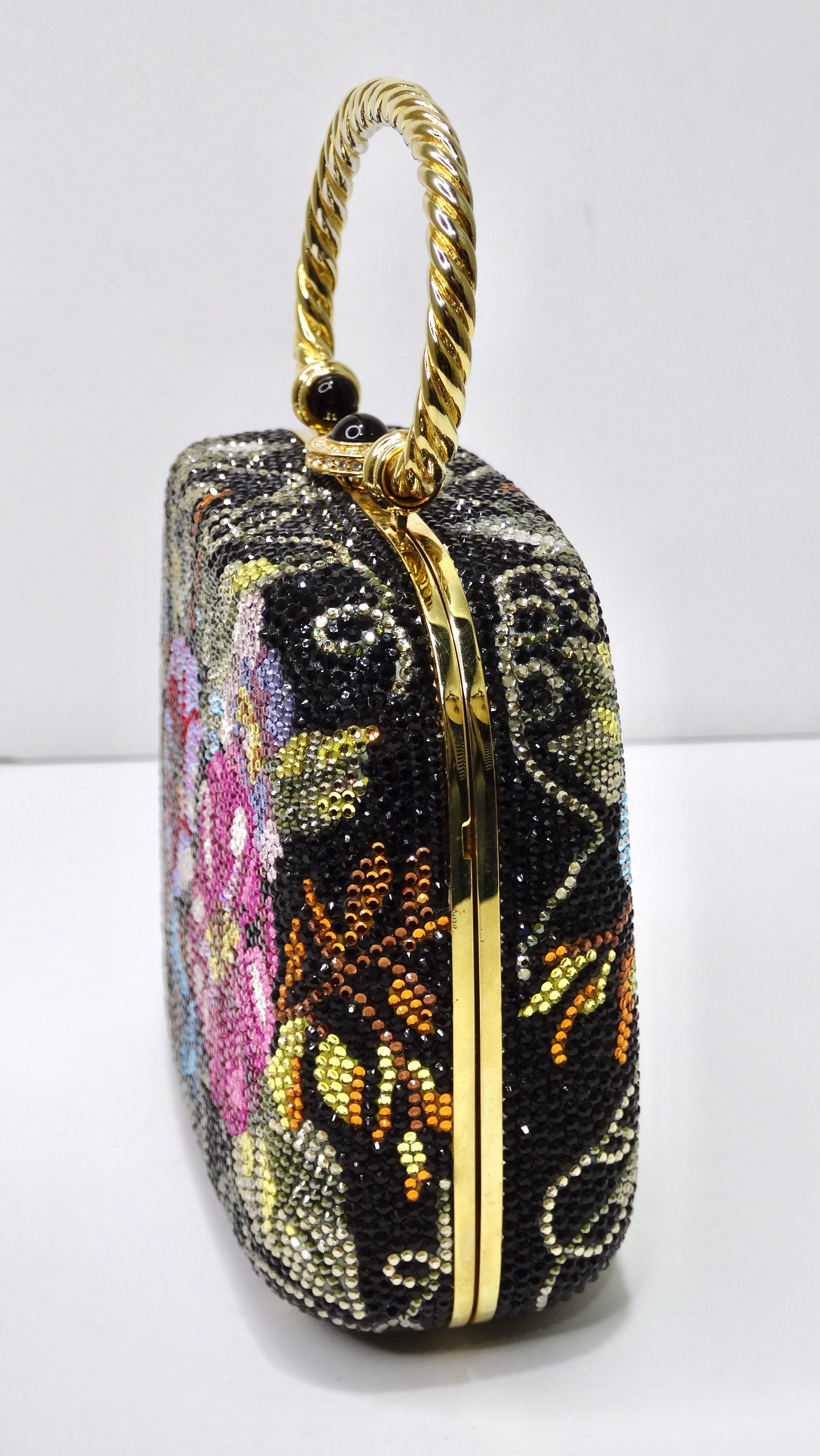 Judith Leiber Swarovski Crystal Flower Motif Evening Bag In Excellent Condition For Sale In Scottsdale, AZ