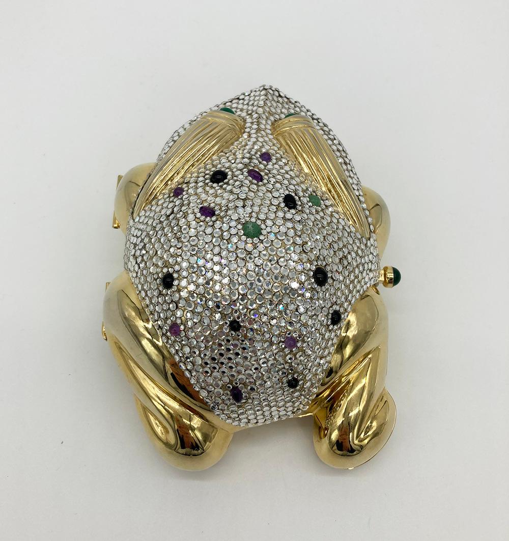 Judith Leiber Swarovski Crystal Frog Minaudiere In Excellent Condition For Sale In Philadelphia, PA