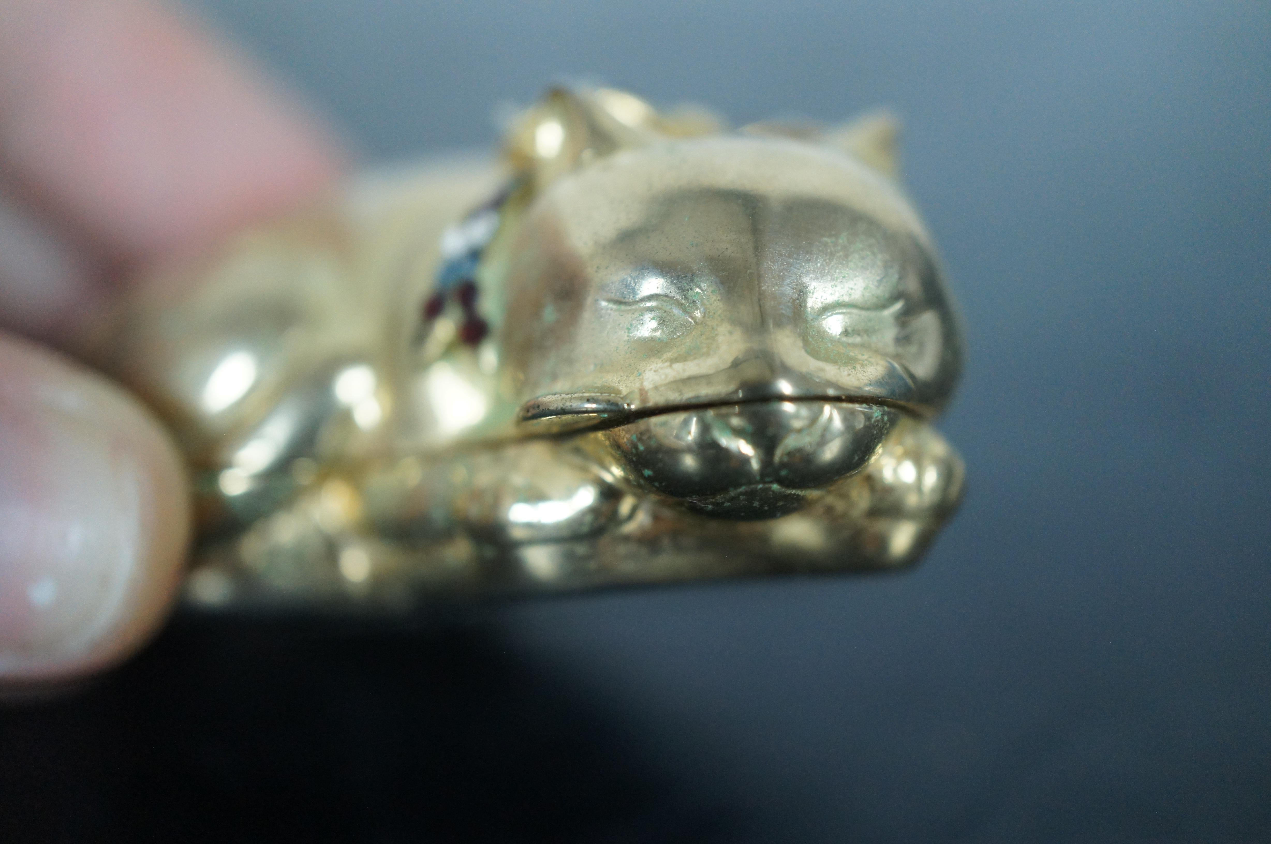 Judith Leiber Swarovski Crystal Gold Sleeping Cat Trinket Keepsake Pill Ring Box 7