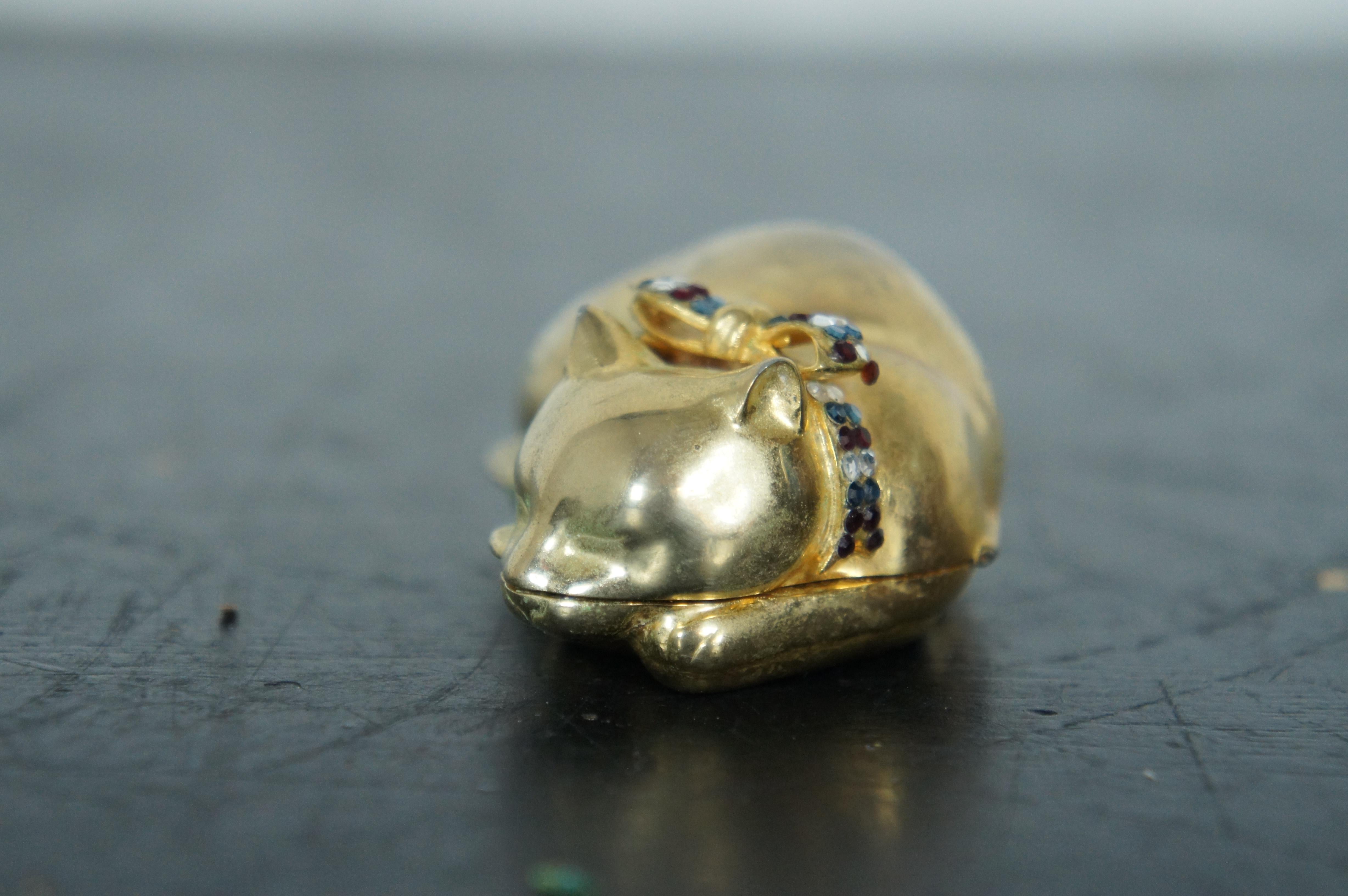 Judith Leiber Swarovski Crystal Gold Sleeping Cat Trinket Keepsake Pill Ring Box 1
